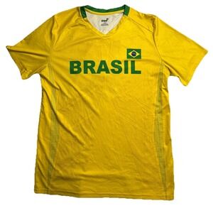 Gen 2 Mens Brasil World Cup Jersey Cotton Short Sleeve Soccer Amanda‎ #9 Large